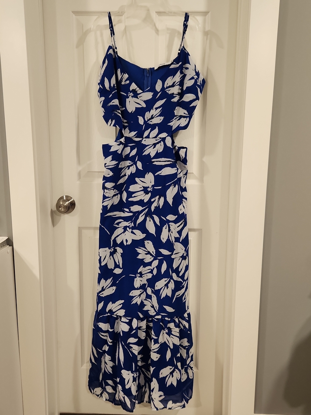 Just Fab Women's Casual Cutout Maxi Dress NWT 2XL Blue White Floral Summer Boho